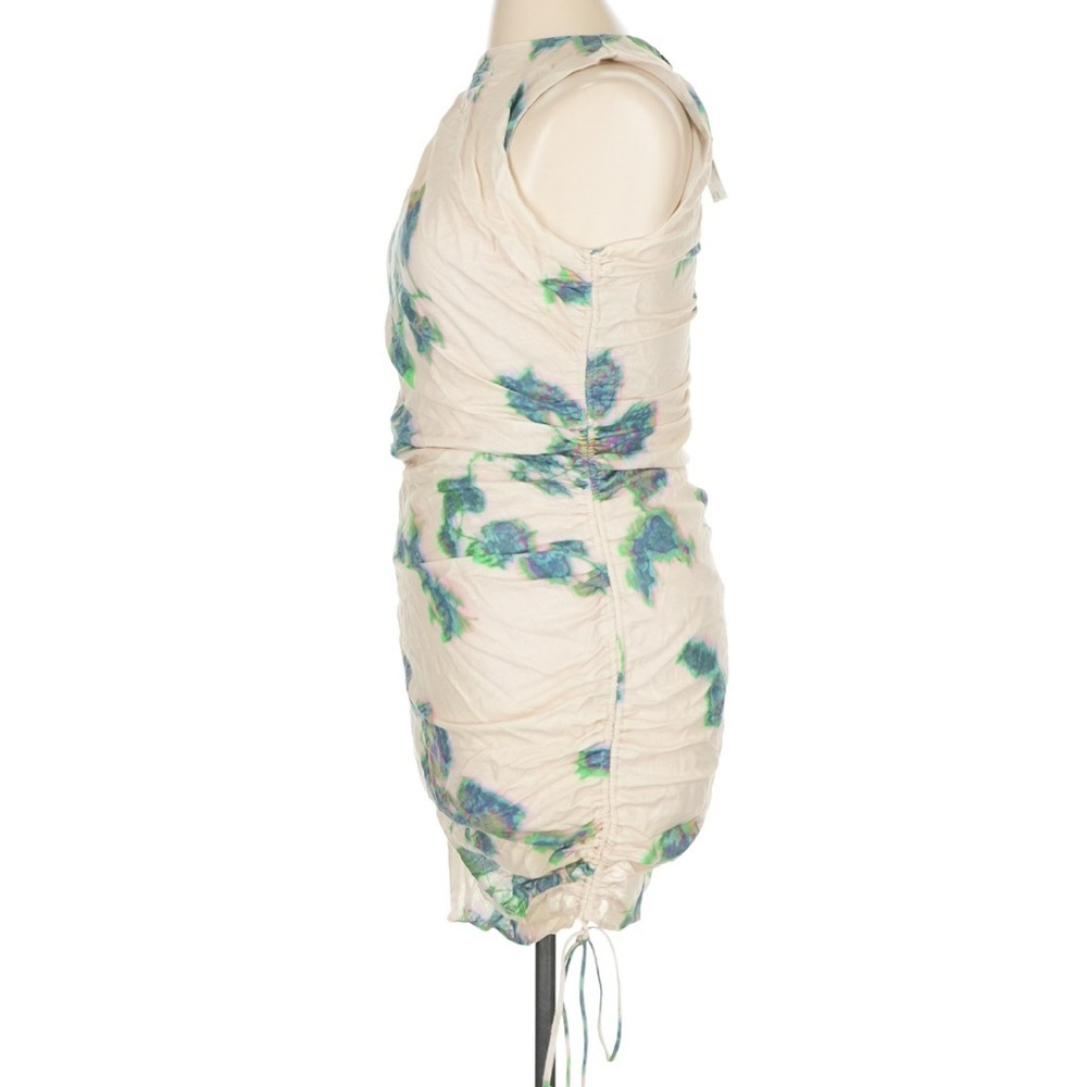 Zara Limited Edition Linen Mini Dress Ruched Oil Print Blue Cream Abstract XL - Picture 7 of 9